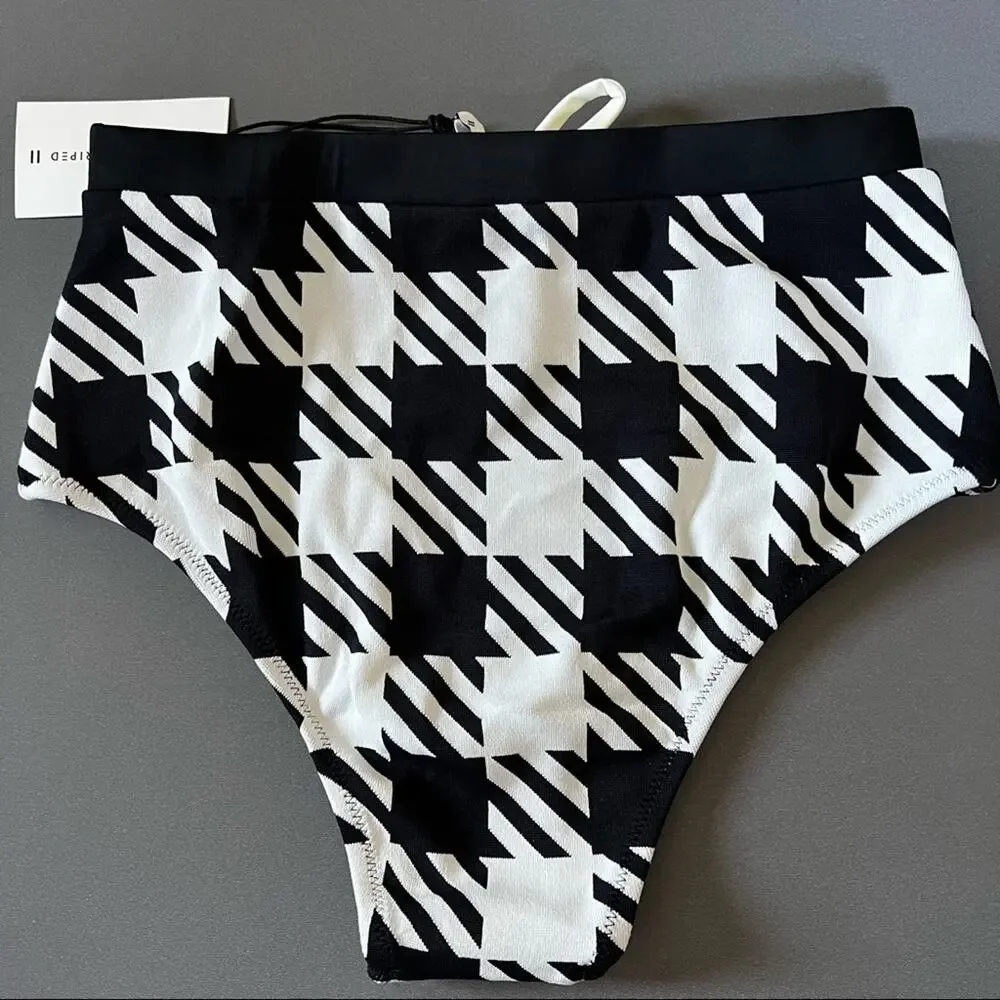 Solid and Striped Black Gingham Bikini Bottom The Monika medium